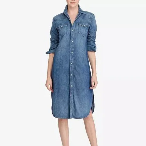 Polo Ralph Lauren Western Denim Knee Length Shirt Dress [size M] - Picture 7 of 12